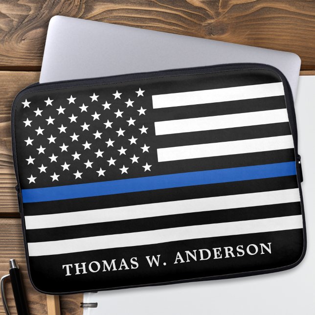 Capa Para Notebook Policial Personalizado Linha Azul Fino (Criador carregado)