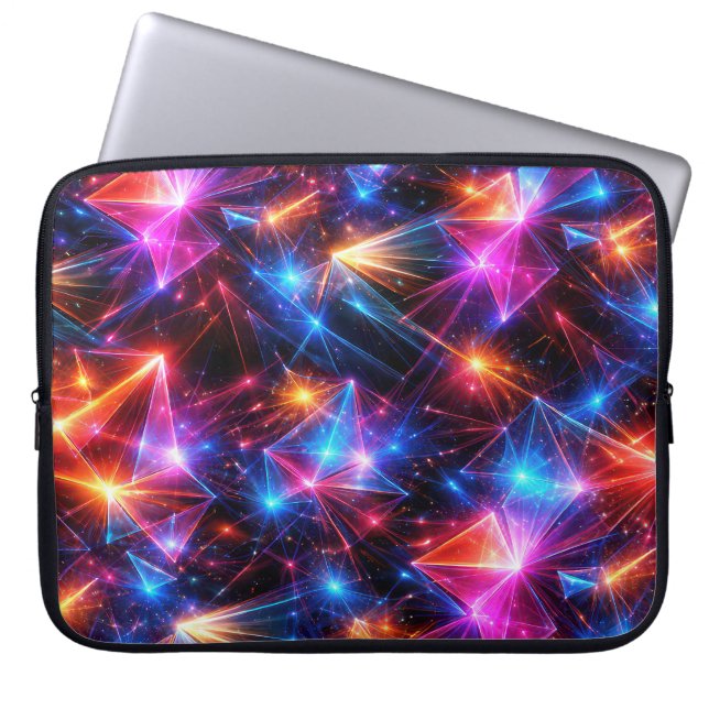 Capa Para Notebook Polígono Neon Abstrato com Explosões (Frente)