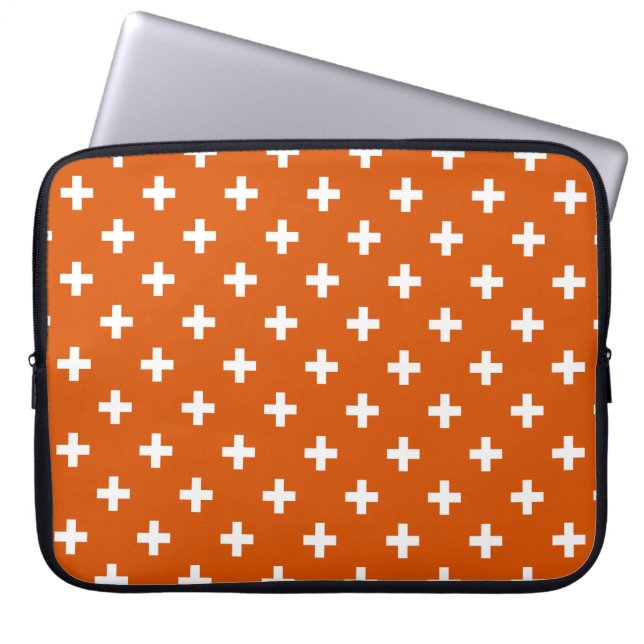 Capa Para Notebook Polka branca cruza a laranja queimada (Frente)