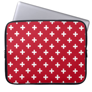 Capa Para Notebook Polka branca cruza em vermelho