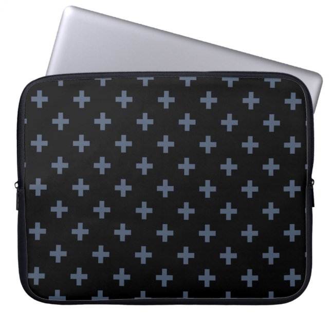 Capa Para Notebook Polka de cinza azul cruza a preto (Frente)