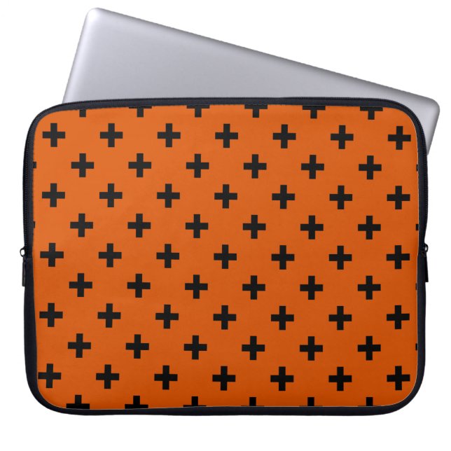 Capa Para Notebook Polka negra cruza a laranja (Frente)