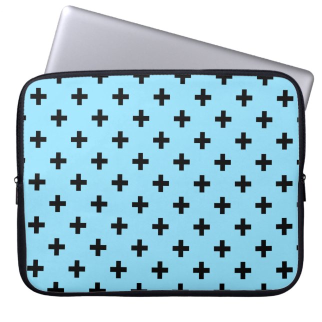 Capa Para Notebook Polka negra cruza o azul-bebê (Frente)
