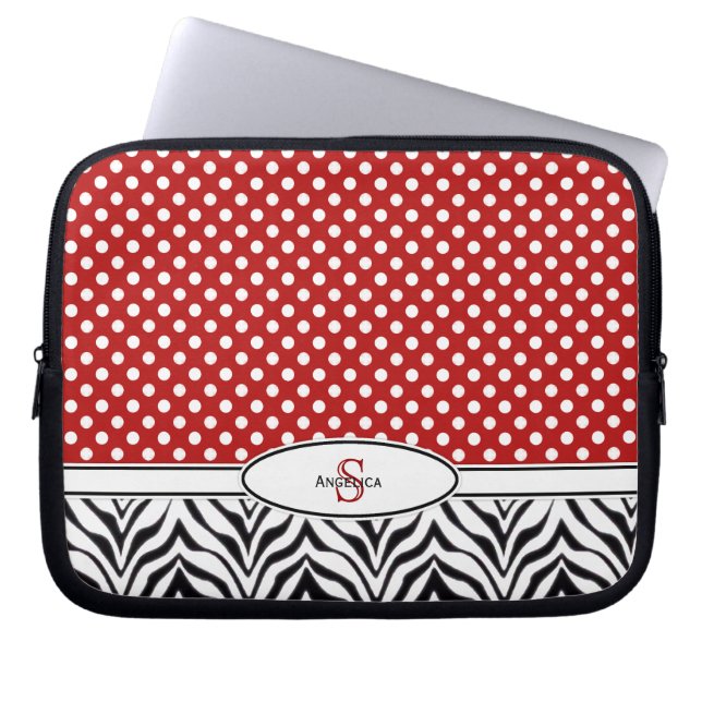 Capa Para Notebook Polkadot e Zebra: Bolsa de laptop do Monograma (Frente)