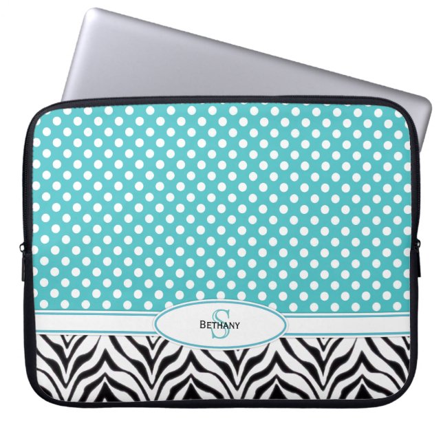 Capa Para Notebook Polkadot & zebra: A bolsa de laptop do monograma (Frente)