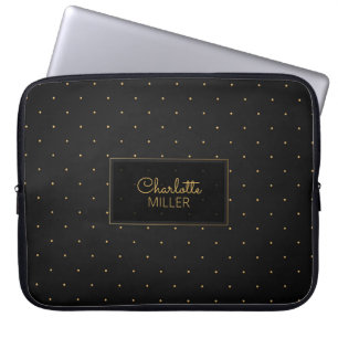 Capa Para Notebook Polkadots Dourados Pretos e Nome Personalizado