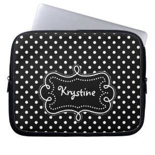 Capa Para Notebook Polkadots preto e branco com nome de etiqueta