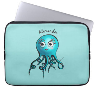 Capa Para Notebook Polvo de Desenho Animado Azul Fofo - Criatura Mari