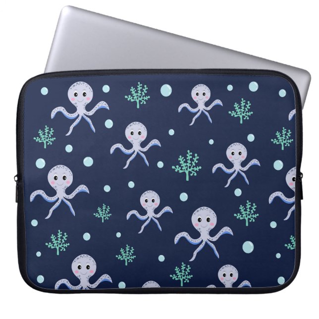 Capa Para Notebook Polvo sob o padrão infantil marinho (Frente)