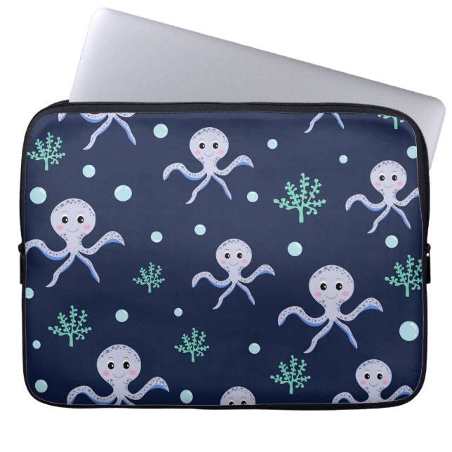 Capa Para Notebook Polvo sob o padrão infantil marinho (Frente)