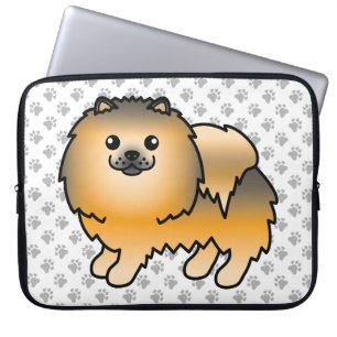 Capa Para Notebook Pomerânia Cão e patas, cor de laranja