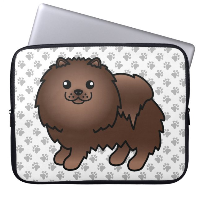 Capa Para Notebook Pomerânia Marrom Cachorro Fofo de Desenho & Patas (Frente)