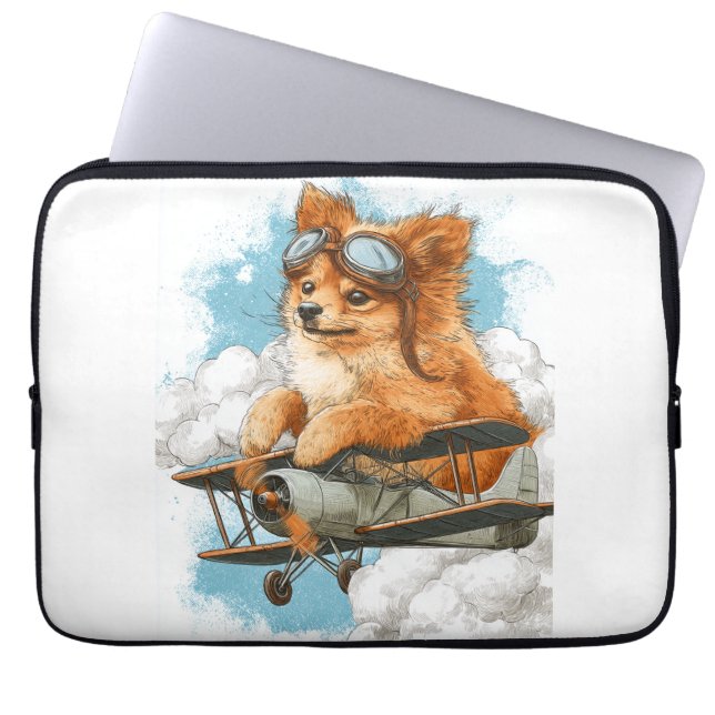 Capa Para Notebook Pomerânia Piloto � Cão Ás do Voo (Frente)