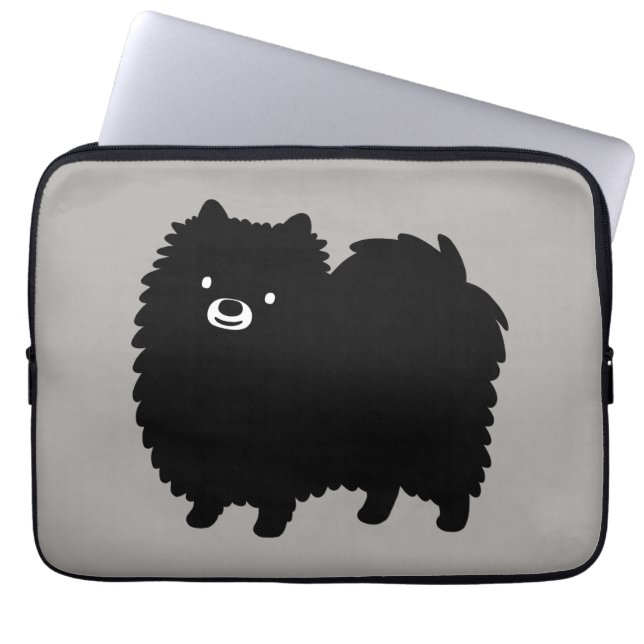 Capa Para Notebook Pomerano Preto Cinto | Fluffy Cartoon Dog (Frente)