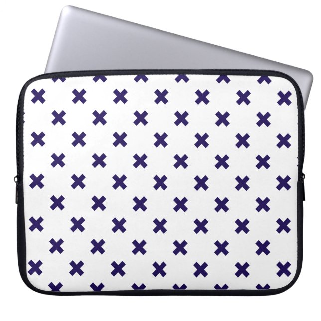Capa Para Notebook Pontos crus azuis do marinho em branco (Frente)