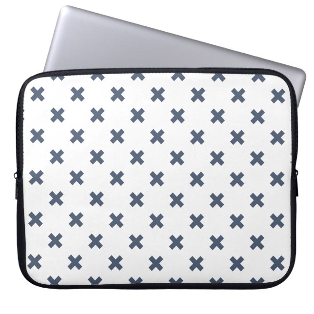 Capa Para Notebook Pontos cruz azul-cinza em branco (Frente)