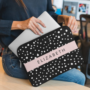 Capa Para Notebook Pontos Dalmáticos, Pontos, Preto e Branco, Seu Nom