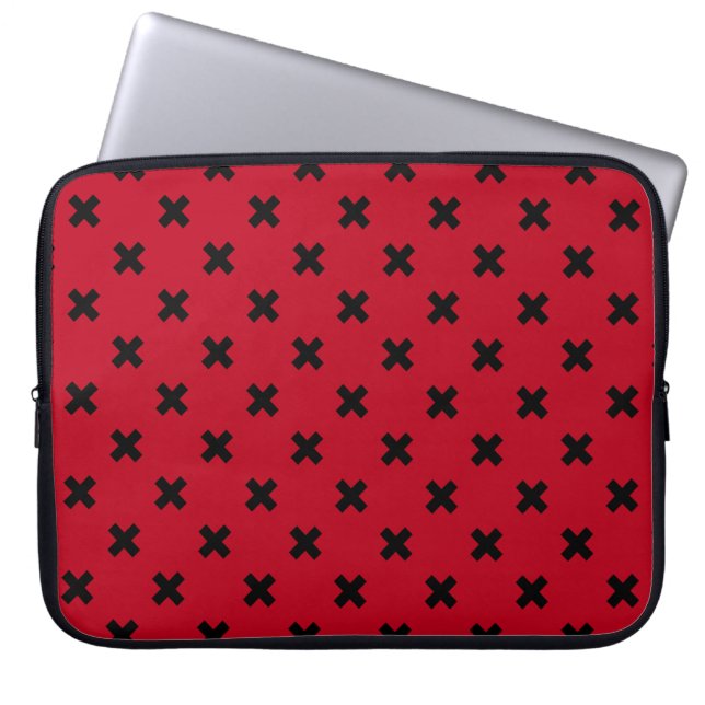 Capa Para Notebook Pontos de cruz pretos em vermelho (Frente)