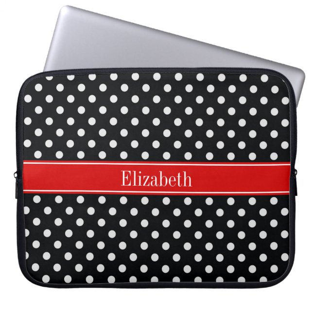 Capa Para Notebook Pontos Pretos e Brancos Monograma Nome Vermelho (Frente)