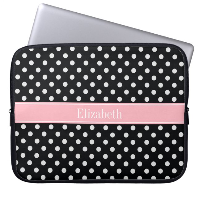 Capa Para Notebook Pontos Pretos e Brancos Rosa Nome Monograma (Frente)