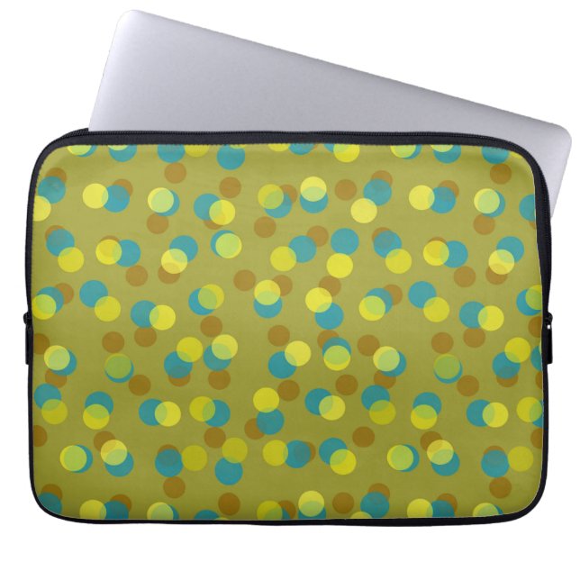Capa Para Notebook pontos verdes, azul-marinho, amarelos e marrons (Frente)