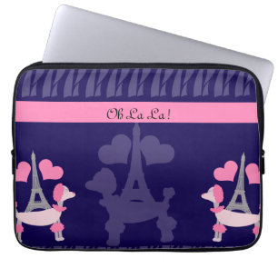 Capa Para Notebook Poodles parisienses em rosa e roxo