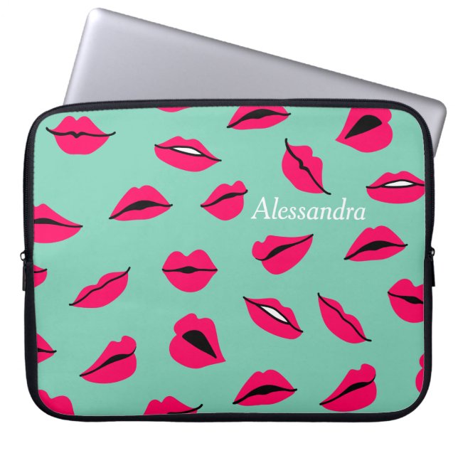 Capa Para Notebook Pop Art Hot Pink Lábios Personalizados Mint (Frente)