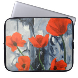 Capa Para Notebook Poppies vermelhos na Cinza