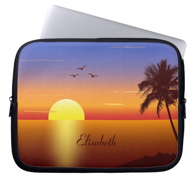 Capa Para Notebook Pôr do sol na praia tropical (Frente)
