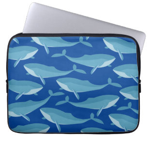 Capa Para Notebook Porco de Baleias Nadando Azul Escuro