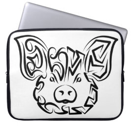 Capa Para Notebook Porco Tribal Negro e Branco