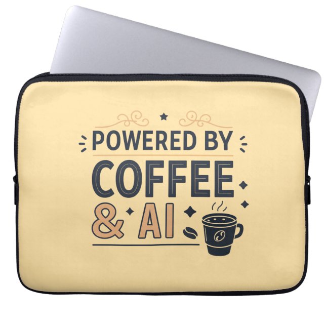 Capa Para Notebook Powered by Coffee & AI Retro Tech Vector (Frente)