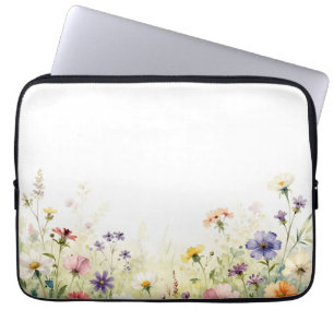 Capa Para Notebook Prado Floral Pastel de Flor Silvestre em Aquarela