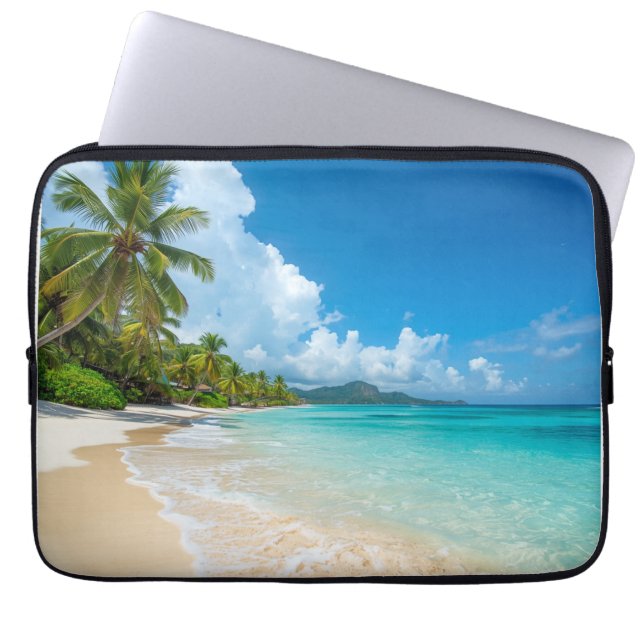 Capa Para Notebook Praia de palmeiras Oceano Tropical  (Frente)