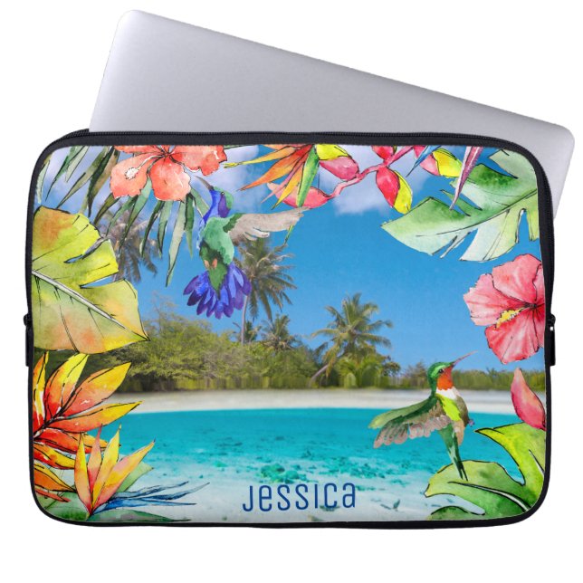 Capa Para Notebook Praia floral tropical havaiana (Frente)