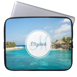 Capa Para Notebook Praia tropical cêntrica com Monograma de Huts Atin