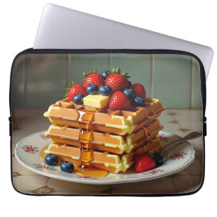 Capa Para Notebook Prato Antigo de Waffles com Morangos