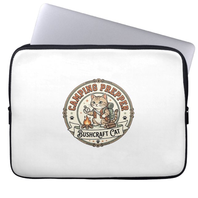 Capa Para Notebook Preparador de Acampamento Bushcraft Gato Preparado (Frente)