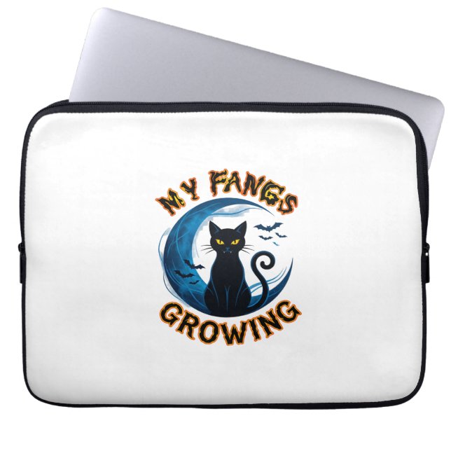 Capa Para Notebook Presas Crescentes Halloween Gato Preto Morcegos Lu (Frente)