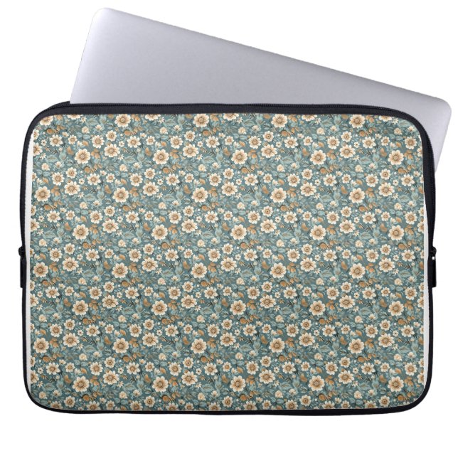 Capa Para Notebook Presente de aniversário | Padrão Floral Teal e Bei (Frente)