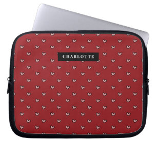 Capa Para Notebook Presente de Monograma de Padrão de Coração Vermelh