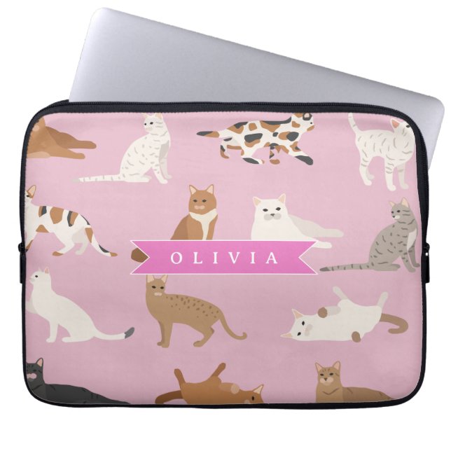 Capa Para Notebook Presente Personalizado com Padrão de Gato Rosa Fof (Frente)