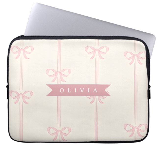 Capa Para Notebook Presente Personalizado Laço Rosa Nome Elegante Coq (Frente)