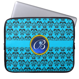Capa Para Notebook Preto amarelo azul do MONOGRAMA da PEDRA de GEMA