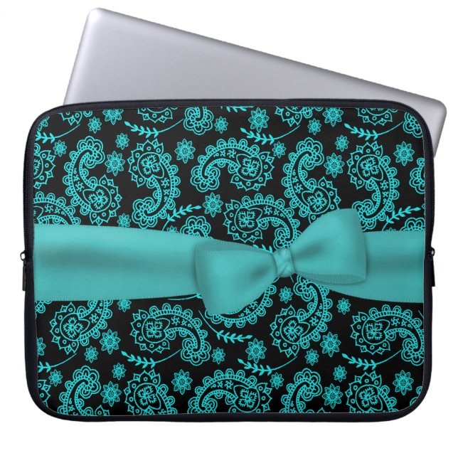 Capa Para Notebook Preto & caixa do laptop do teste padrão de Paisley (Frente)