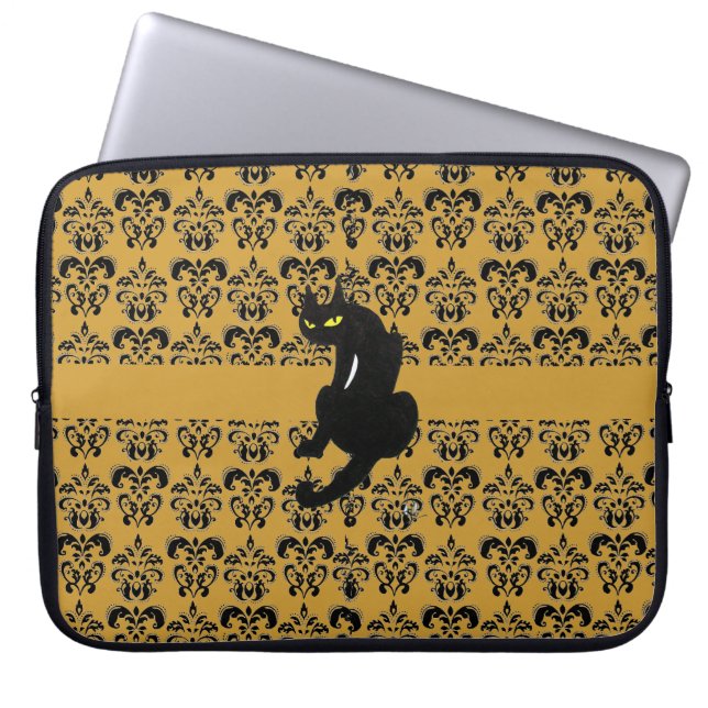 Capa Para Notebook PRETO CAT DAMASK amarelo-preto (Frente)