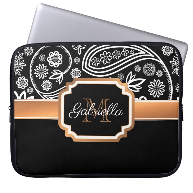 Capa Para Notebook Preto e Dourado Floral (Frente)