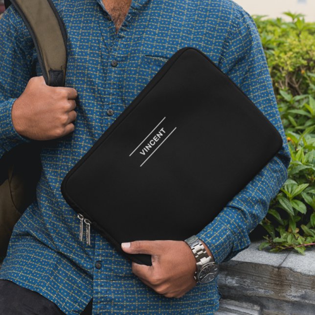 Capa Para Notebook Preto Elegante com Bolsa de laptop de Nome (Criador carregado)