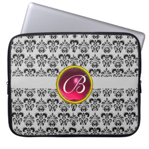 Capa Para Notebook Preto fúcsia cinzento do MONOGRAMA da PEDRA de