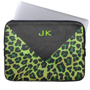 Capa Para Notebook Preto-leopardo e Verde com Monograma